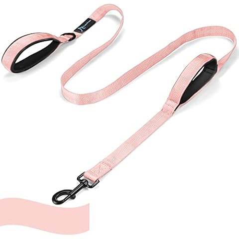 PuppyDoggy Dog Lead Double Padded Handles 1.8m*2.5cm Nylon Dog Rope Leads for Large,Medium Dogs Reflective Safety with Poop Bag Dispenser for Walking Training Leash (Pink + Black, 1 Pack) Cover