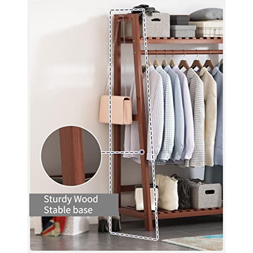 Karmio Wooden Clothing Rack For Hanging Clothes Free Standing Wardrobe Closet Garment Rack With Shelves For Bedroom,Entryway And Living Room (Color : Walnut, Size : 120 * 38.5 * 144Cm) #TOP5