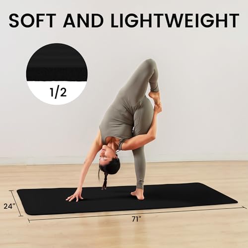 image for Fitvids 1/2-Inch Thick High Density Foam Exercise Yoga Mat with Carryi