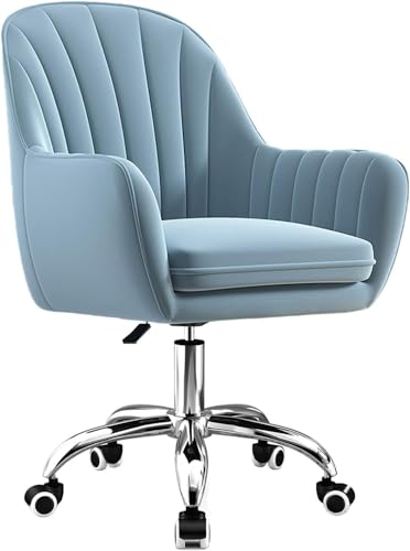 Silla de oficina Silla de oficina Silla giratoria de terciopelo gris, Sillas de comedor giratorias de respaldo medio Silla de escritorio de computadora giratoria de altura ajustable (color: azul claro