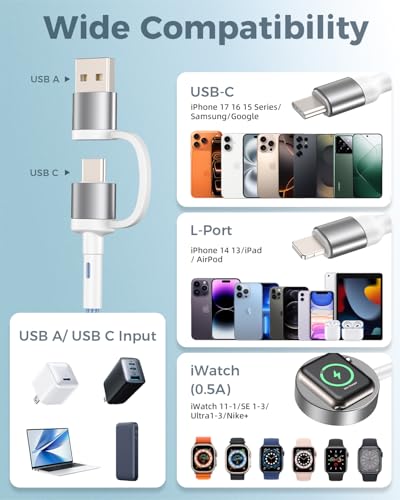 Image of Blue Travel Essentials for Apple Watch Charger,Multi Charging Cable for iPhone 17,iWatch Charger USB C Cord,Car Cruise RV Camping Essentials 2026 for iWatch Ultra /11&iPhone 16 /15, Xbox One Cables