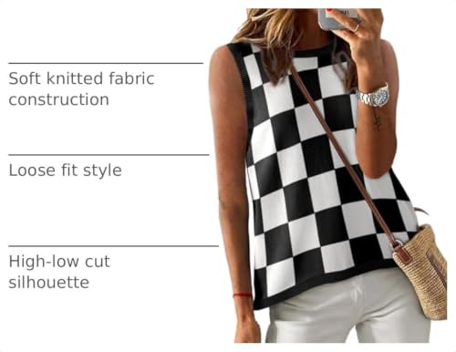 Image of Dokotoo Womens Summer Tops 2026 Casual Striped Color Block High Neck Tank Top Loose Knit High Low Sleeveless Shirts Blouses