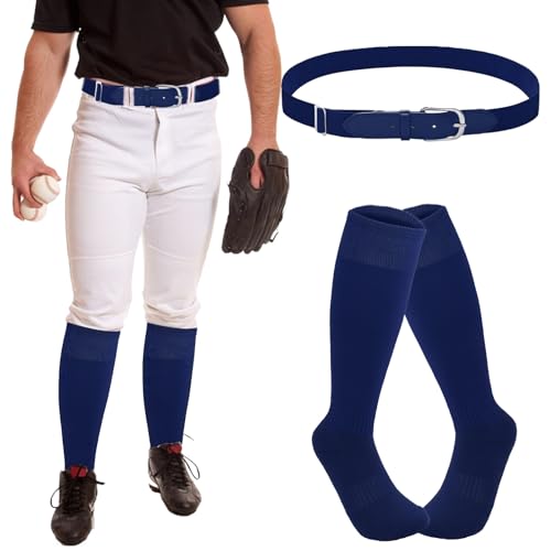 Baseball Socks and Belt Combo Set Youth Adult Knee-High Softball Socks Men Strenchy Baseball Belt4