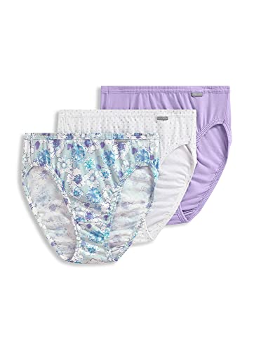 Image of Jockey Women's Underwear Elance French Cut - 3 Pack Underwear Women Pack, 100% Cotton, Digital Lavender /Dream Dot Aqua /Floral Clouds Aqua, 8