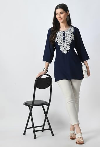 Image of LIBOZA Kurti for Women - Short Chikankari Kurtis for Girls, Lakhnawi Tunic Top Kurta Design for Ladies, Woman Ethnic Kurthis & Shirt with Sleeve