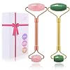 ZS ZESHIN （2 Pack） Jade Facial Roller & Rose Quartz Face Roller for Wrinkles Anti-Aging and Eye Puffiness, Natural Stone Face Massager Roller for Keeping Youthful Skin Tone and Skin Care Routine