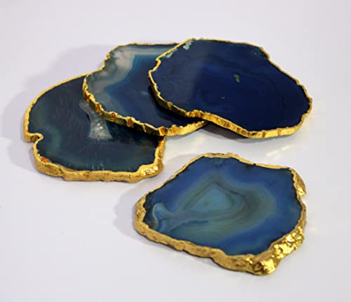 eSplanade Natural Agate Coasters Bar Beer Coffee Tea Coaster - Set of 4 Coasters - Perfect Table Accessories Tableware (Blue)