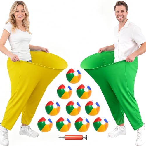 2 Pcs/4 Pcs Granny Pants Yard Game Granny Pants Outdoor Game with Bouncy Ball and Air Pump Team Relay Family Reunion Party Field Game Sets
