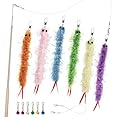 SONGWAY Cat Worm Toy Wand - Teaser Wand Toys with 6 PCS Feather Tail Worm Cat Toy Refills, Interactive Toys for Indoor Cats Kittens