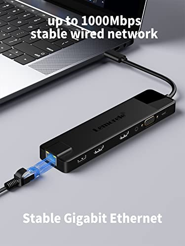 Image of Lemorele 13 in 1 USB C Docking Station Dual HDMI 3 Monitors