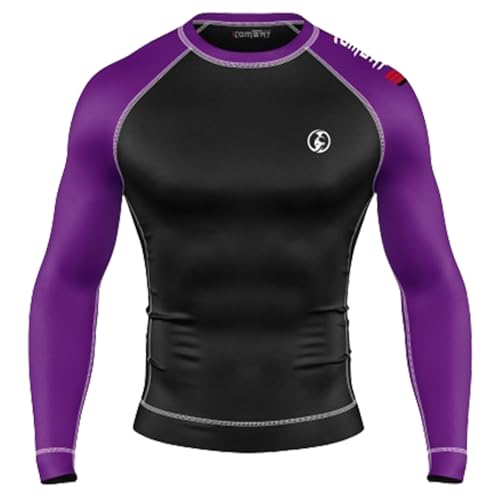 KOMBAT USA Jiu Jitsu BJJ Men's Rash Guard, Long Full Sleeve, Sports Nogi Training, IBJJF Rank Color2