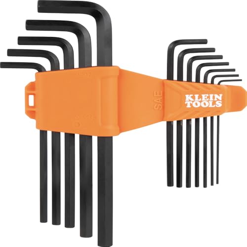 Image of Klein Tools LS12 12-Piece Long-Arm Hex Key Set, SAE, Heat-Treated, L-Style Keys Sizes 1 /16-Inch to 3 /8-Inch, Twist-to-Lock Case