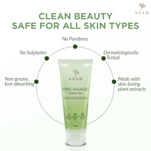 Image of Azah Pre-Shave Gel For Women With Aloe Vera & Cucumber| Free from Sulphates & Parabens | No Razor Burns or Cuts | Best for Smooth Facial Shaves & Moisturizing | For All Skin Types - 50 ml