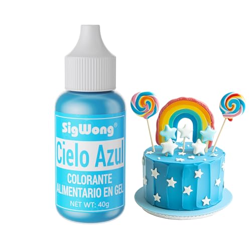 Colorante Alimentario Gel, 40g Colorante Alimentario Reposteria Altamente Concentrado para Fondant Colores, Colorante Alimenticio para Fondant Colores, Macarrones, Cupcakes, Slimo-Cielo Azul