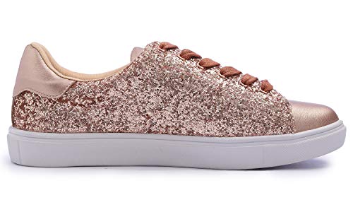 Image of FEVERSOLE Women's Fashion Lace Up Dress Sneakers Sparkly Party Shiny Shoes