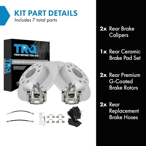 Image of TRQ Rear Brake Pad and Rotor Set Ceramic Coated Rotors Calipers Compatible with 2013 Volkswagen Beetle