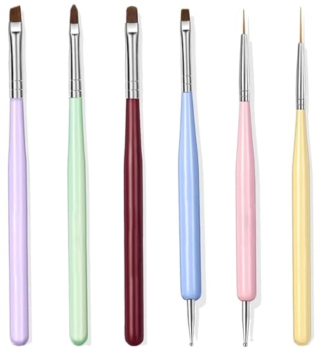 7PCS Nail Art Brushes, Nail Design Painting Brush Set with Nail Polish Brush, Nail Liner Brush, Nail Extension Gel Brush, Builder Nail Gel Brush, and Multi-Size Dotting Pens for DIY Nail Art
