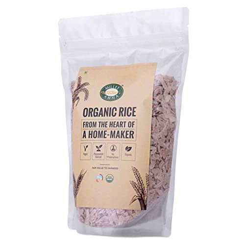 Image of Millet Amma Certified Organic Red Rice Poha 1kg | Unpolished Beaten Rice Flakes | Rich in Iron | Regulates Blood Sugar | 100% Vegan & Gluten Free | No Preservatives