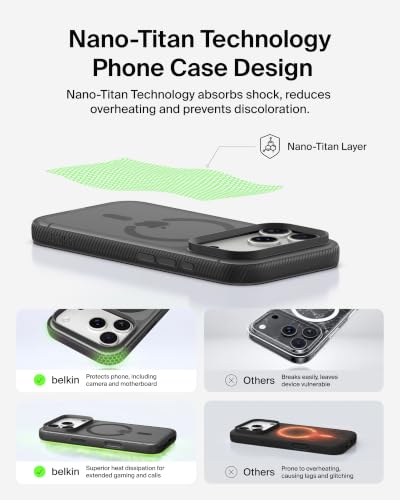 Image of Belkin Grip Case for iPhone 18 Pro Max /17 Pro Max, MagSafe & Qi2 Compatible, Up to 2m Military-Standard Drop Protection, Anti-Slip Grip, Nano-Titan Technology, Camera Control, Black