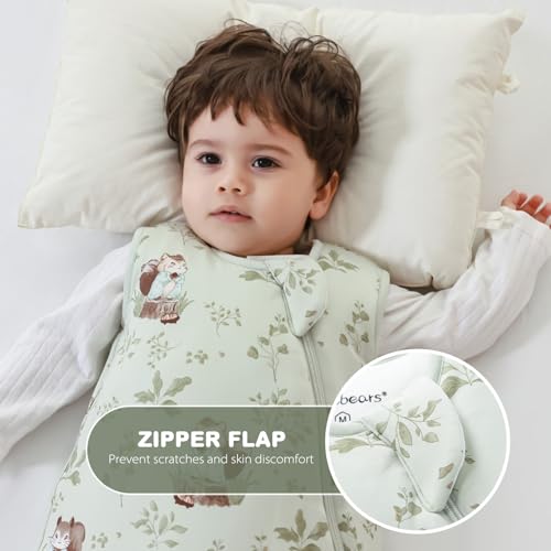 Image of Mosebears Unisex Rayon Made from Bamboo Sleep Sack with 2-Way Zipper,2.5 Tog Baby Winter Sleep Sack(Green Animal,6-18 Months)