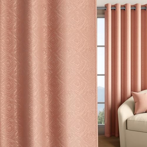 Image of Wakefit Jacquard Room Darkening Curtain | Light Blocking Upto 70% | (7 x 3.9 ft) | Door Curtain | Set of 2 | Reduces Noise | Machine Washable | Smash |Diamond Sand Pink