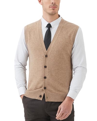 Kallspin Men's Sweater Vest Wool Blend V-Neck Button Sleeveless Cardigan