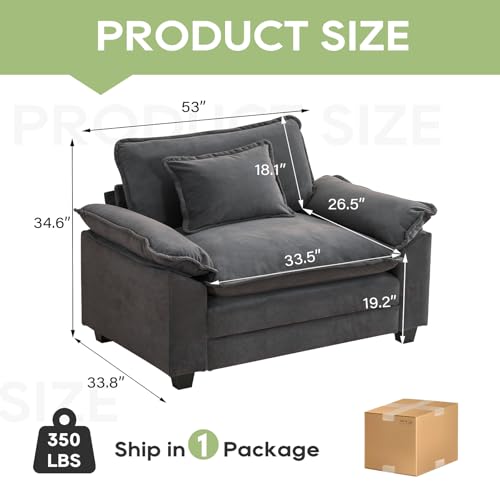 Image of Oprisen Modular Sectional Sofa, Comfy Cloud Couch Sectional Sofa, Velvet Sofa Sleeper Deep Seat Sofa with Throw Pillows for Living Room (Blue Gray, 53 inch- Single Seat)