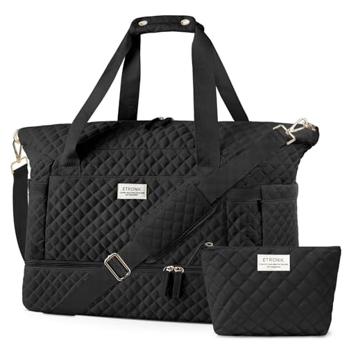 Image of ETRONIK Travel Bag, Weekender Bags for Women, Personal Item Travel Bag with Wet Pocket, Duffel Bag for Travel with Shoes Compartment, 37L Hospital Bag for Labor and Delivery (Black)