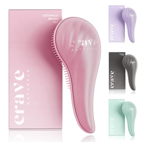 Crave Naturals Detangling Hair Brush Large Pink – Glide Thru Hair Detangler Brush for Women, Kids & Toddlers – Gentle Scalp Care, No-Pain Tangle-Free Hairbrush for All Hair Types