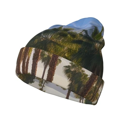 FZQVSLCM Palm Tree Golf Course Unisex Beanie Hats Slouchy Knitted Hats Soft Warm Winter Hats Cuffed Skull Cap Ski Hats Black