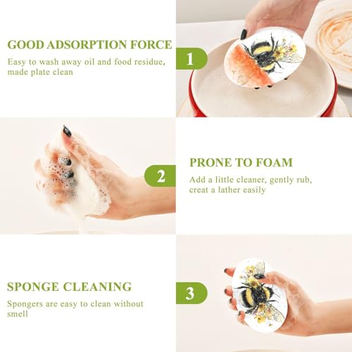 Image of Kcldeci 3 Pack Kitchen Scrub Sponges Fluffy Bumblebee Kitchen Dish Sponge Non-Scratch Microfiber Sponge for Household Cleaning Dishes, Pots and Pans