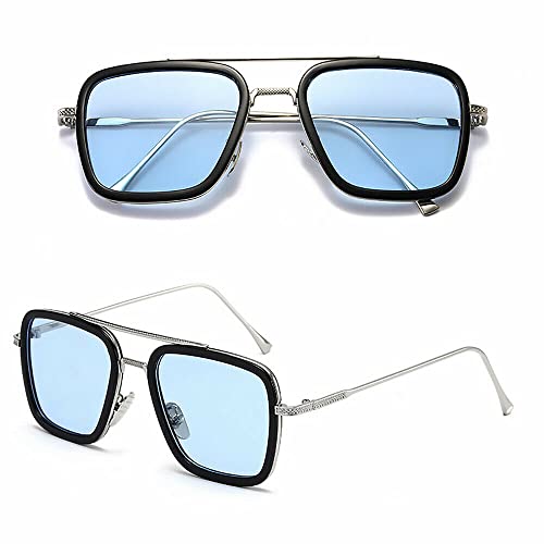 grinderPUNCH Tony Stark Sunglasses Vintage Square Metal Frame Eyeglasses for Men Women - Iron Man and Spider-Man Sun Glasses
