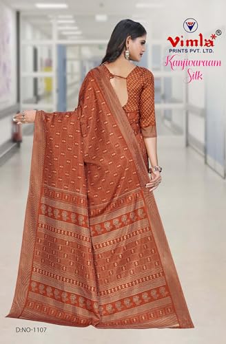 Image of Vimla Women's Kanjivaram Silk Uniform Saree and Unstitched Blouse Piece | Office School Uniform Saree For Women | Sari for Women