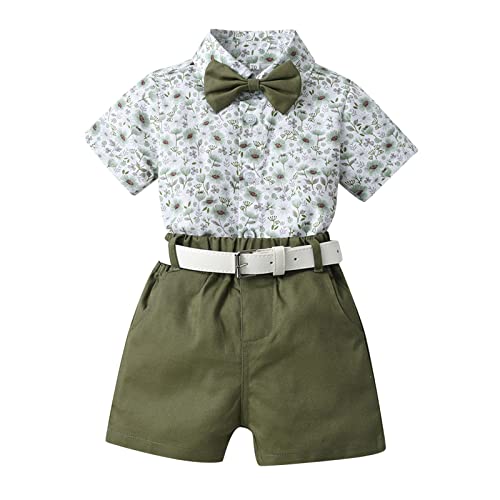 Roupas infantis para meninos de 5 meses de idade, camisa de manga curta, shorts com cinto de gravata