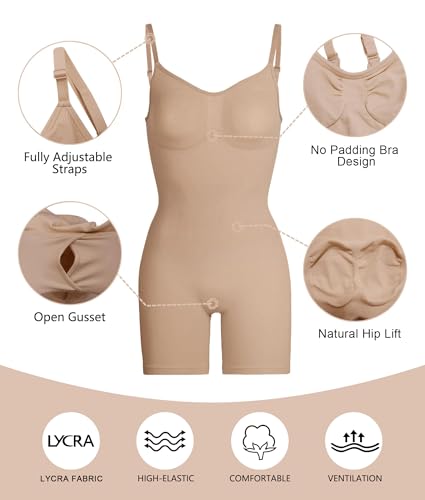 Image of SHAPERX Shapewear for Women Tummy Control Bodysuit Mid Thigh Body Shaper Shorts for a Lifted Look