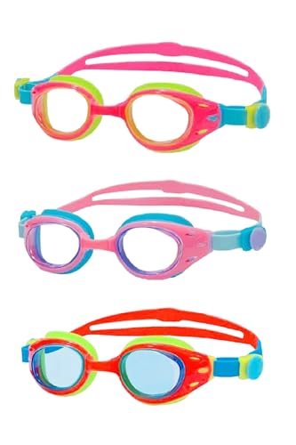 YUENREE 3 Pack Kids Swim Goggles for Boys Girls Ages 6-12 | No Leak Anti-Fog UV Protection | Easy Adjust Non-Slip Strap | with 3 Hard Travel Cases
