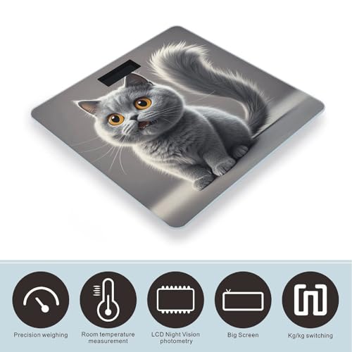 Báscula digital de baño con patrón de gatos grises miniatura 3