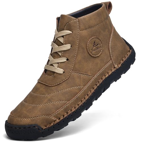 Image of Men's Casual Leather Handmade High Boots Fashion Lace-Up Non-Slip Sneakers Outdoor Comfort Retro Walking Driving Ankle Chukka Bootie
