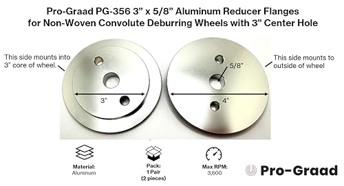 pg-356 3 x 58 convolute deburring wheel aluminum reducer flanges for wheels with 3 hole reduce arbor to fit 58 compatible for use with pro-graad amp 3m scotch brite wheels 1 pair