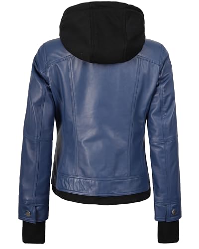 Image of Womens Leather Jacket with Detachable Hood - Real Lambskin Bomber Jacket Thumbholes Women