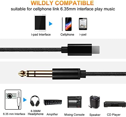 1/4 inch jack to i-phone adapter3.3ft iphone to 1/4 inch jack trs adapteraux stereo to iphone adapter male Cord for iPhone13,XS,i-Pad, Amplifier, Speaker, Headphone, Mixer (NOT Support Recording)