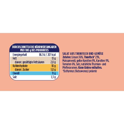 MSC zertifizierter Thunfisch-Salat mit Linsen, fix und fertig zubereitet, ideal für unterwegs - Saupiquet Rio Mare 160g