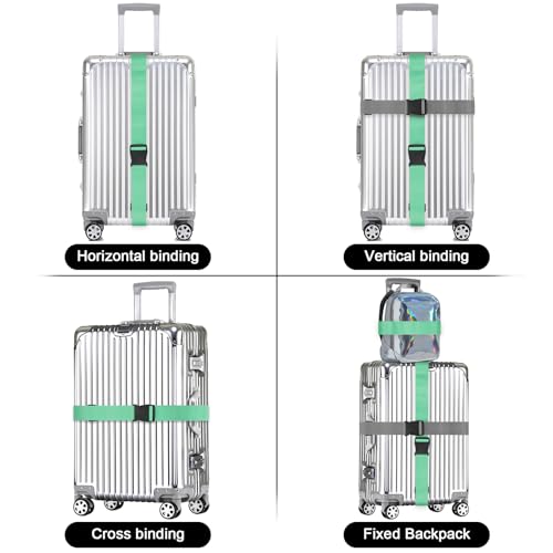 4 Pack Luggage Straps for suitcases-4 pcs Extra Long Suitcase Straps TSA Approved Luggage Belt with Buckle, Adjustable Travel Belt for Luggage for 20'' - 32'' Suitcases (Mint Green and Grey)