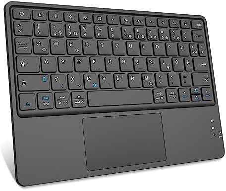 FINTIE Kabellose Bluetooth Tastatur mit Touchpad, Schwarz | Tablet Tastatur Deutsch Layout für iPad, Samsung Tablets, iPhone, Smartphone, iOS/Android-Tablets