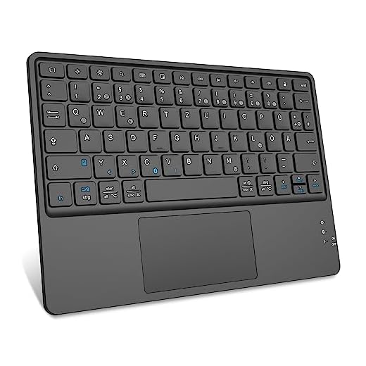 FINTIE Kabellose Bluetooth Tastatur mit Touchpad, Tablet Tastatur Deutsch Layout für iPad, Samsung Tablets, iPhone, Smartphone, iOS, Android-Tablets, Schwarz
