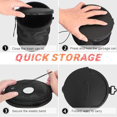 Image of Yourkar Car Trash Can with Lid, Foldable Polyester Pop-Up Auto Trash Can, Portable Large Capacity Vehicle Trash Can with Adjustable Hooks, Universal Interior Car Accessories