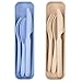 Set di posate da viaggio con custodia, 2 pezzi di posate in plastica riutilizzabili forchette cucchiaio, posate da campeggio portatili per adulti, viaggi, picnic, campeggio (beige blu)