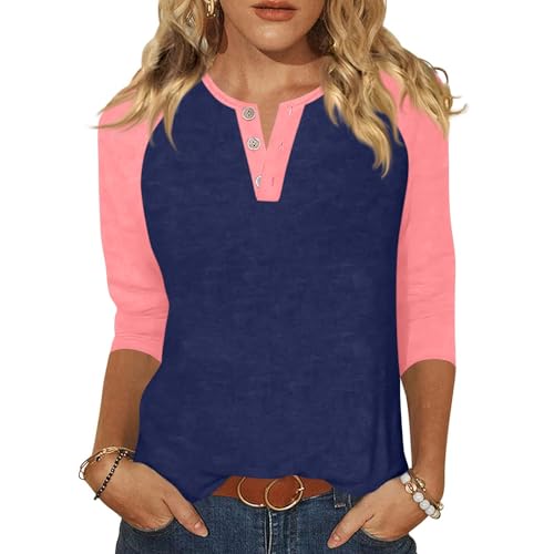 3/4 Length Sleeve Womens Tops Casual Raglan Henley...
