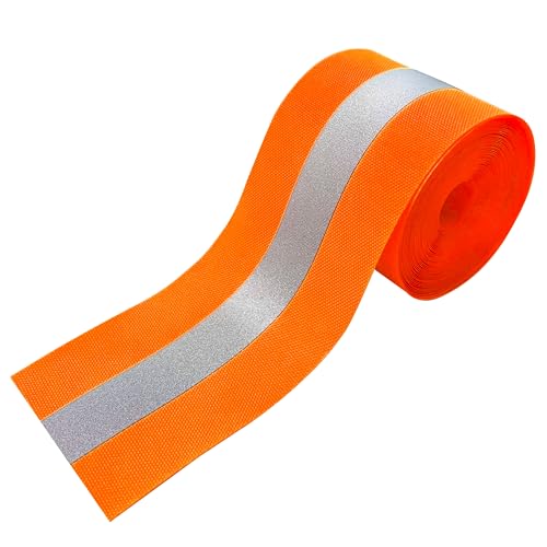 MARARDI Cinta Reflectante para Coser - Cinta Métrica [5 Metros x 50mm] Telas por Metro - [Naranja Fluorescente] Poliéster 100% - Tribanda Tela de Seguridad Alta Visibilidad - Poder Reflectivo ≥300
