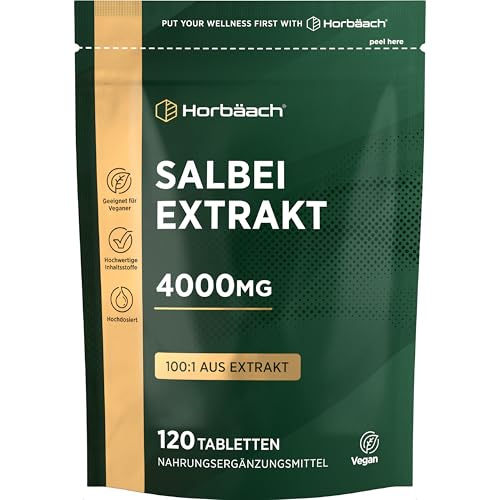 Salbei Extrakt Hochdosiert 4000mg | 120 Vegane Tabletten | Sage Leaf Tablets | von Horbaach